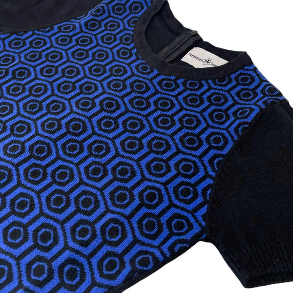 Madcap England Overlook Retro Honeycomb Knitted Dress in Black and Police Blue MC1109