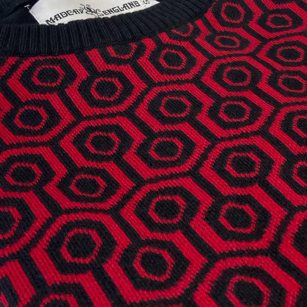 Madcap England Overlook Retro 1970s Honeycomb Knitted T-shirt in Jester Red