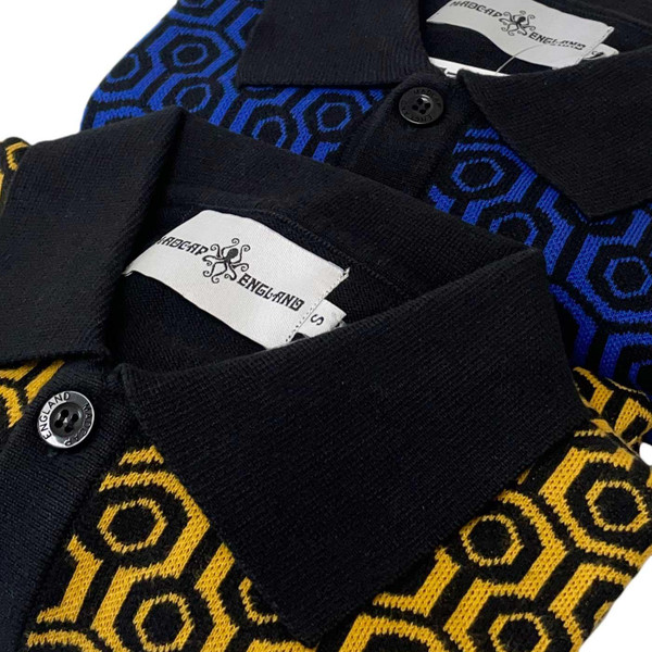 Madcap England Overlook Men's Retro 70s Honeycomb Knit Polo Cardigans