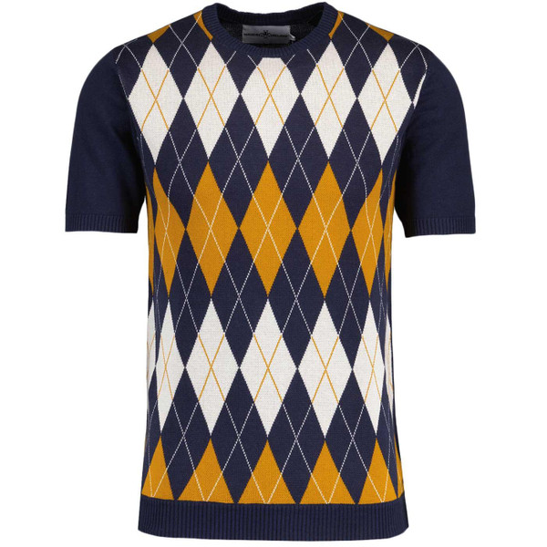 Madcap England Blaine Mod Argyle Knitted T-shirt in Navy Blazer MC1106