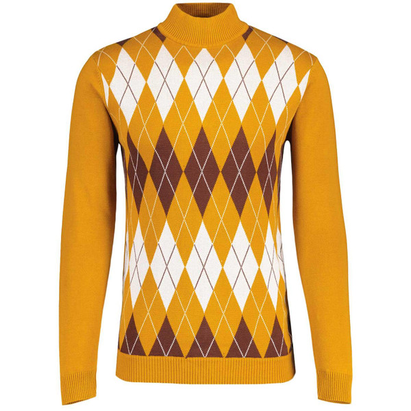 Madcap England Benmore Argyle Jacquard Turtleneck Jumper in Buckthorne MC1105