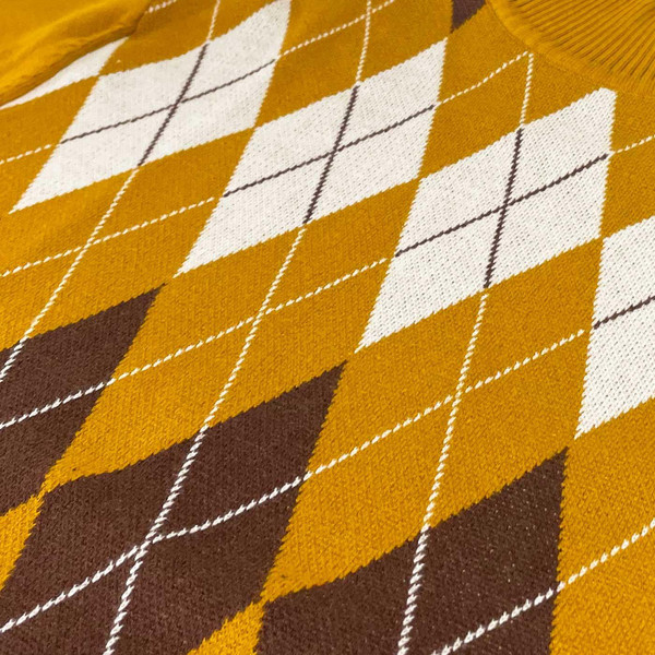 Madcap England Benmore Argyle Jacquard 1960s Mod Turtleneck Jumper in Buckthorne MC1105