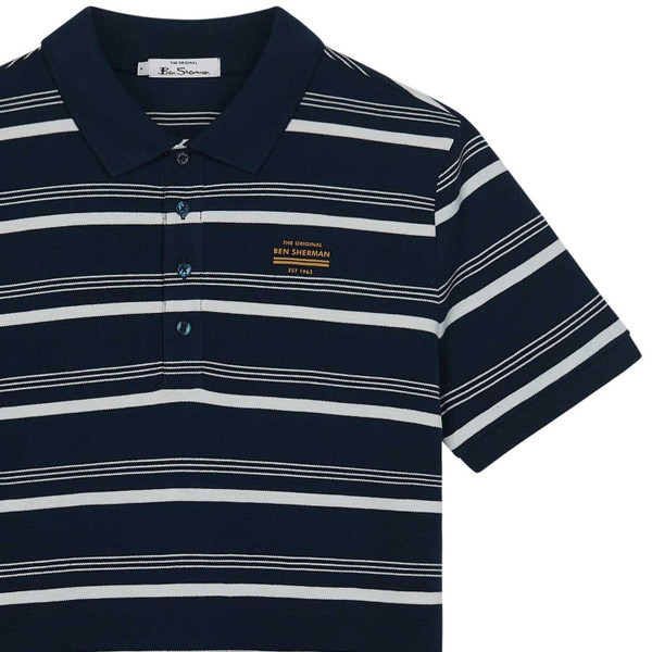 Ben Sherman Retro Fine Stripe Pique Polo Shirt in Navy 0075872 025