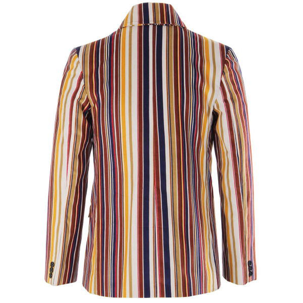 Madcap England Rare Breed Stripe Men's 60s Mod Double Breasted Blazer Jacket in Stone