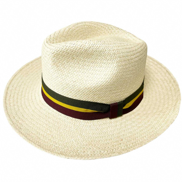 Failworth Regimental Stripe Band Retro Panama Hat in Natural