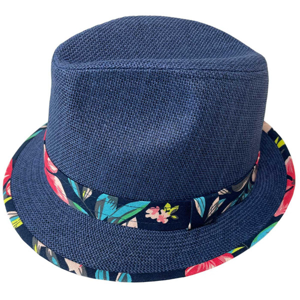 Failsworth Malibu Floral Trim Retro Trilby Hat in Navy.
