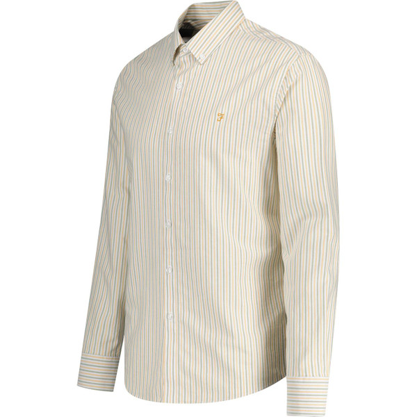 farah vintage mens brewer mod stripe casual fit long sleeve oxford shirt moss green