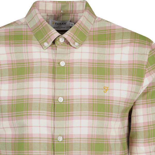 farah vintage mens brewer mod slim fit check oxford long sleeve shirt moss green