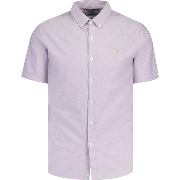 farah vintage mens brewer mod slim fit organic cotton button down short sleeve oxford shirt slate purple