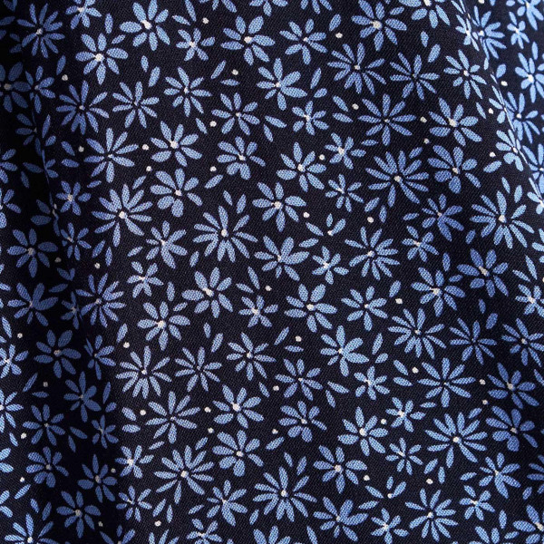 Louche Meggie Daisy Time Lace Trimmed Retro 1970s Top in Navy