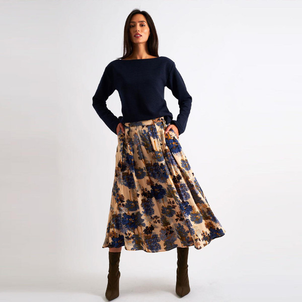 Louche Lizea Forest Scape Print Midi Skirt in Navy