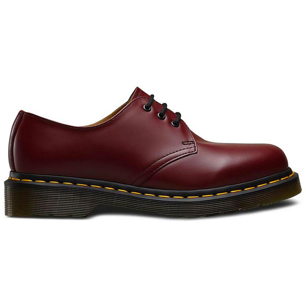 Side of Dr Martens 1461 Mod Revival 3 Eyelet Shoes in Cherry Red Smooth Leather
