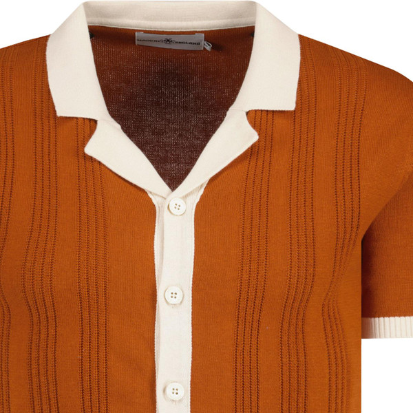 madcap england mens retro mod revere collar button front ribbed knitted shirt cinnamon stick