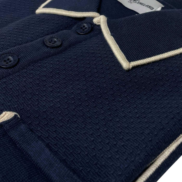 Madcap England Cagney Mod Knitted Pocket Piping Polo Shirt in Navy Blazer MC1089