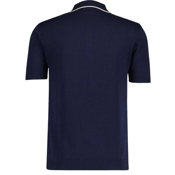 Madcap England Cagney 1960s Mod Knitted Pocket Piping Polo Shirt in Navy Blazer MC1089