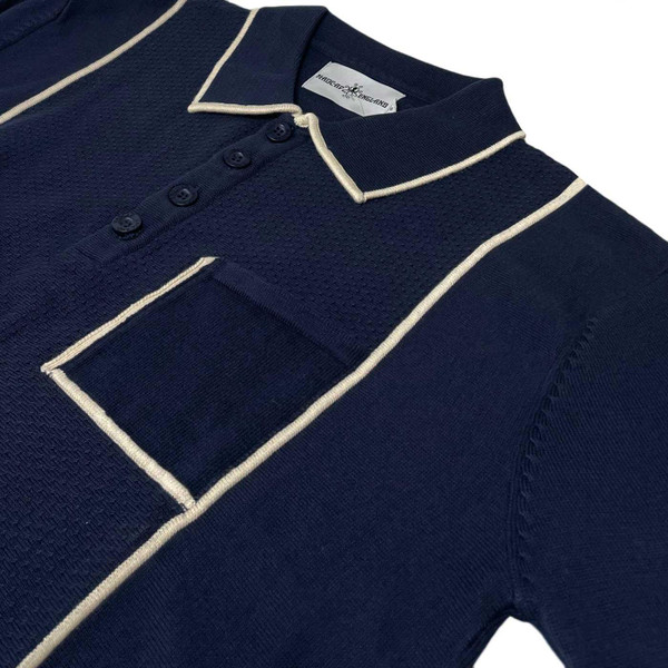 Madcap England Cagney Knitted Pocket Piping Polo Shirt in Navy Blazer