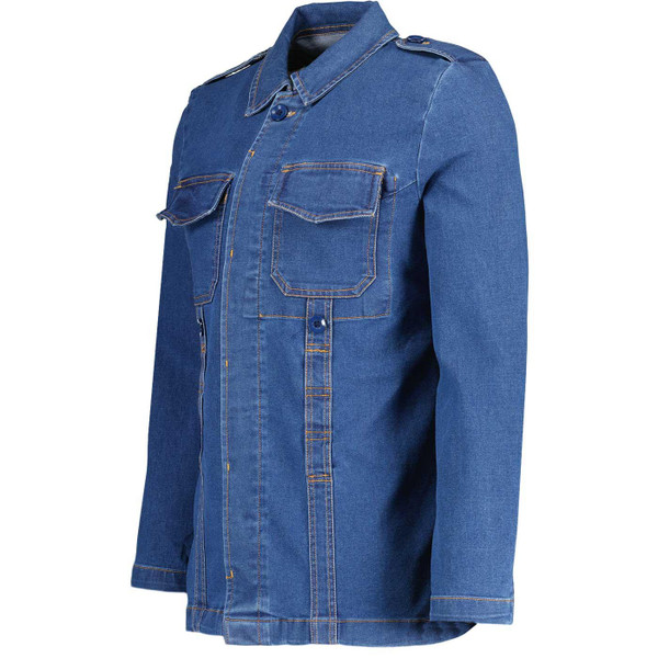 Madcap England Lennon Men's Military Denim Shirt Jacket in Stonewash MC1092