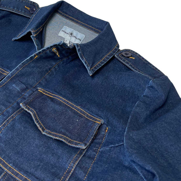 Madcap England Lennon Retro 1970s Military Denim Shirt Jacket in Indigo MC1092