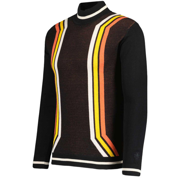 Pirelli Madcap England Retro 70s Jacquard Abstract Stripe Mock Turtleneck Jumper in Black MC468  