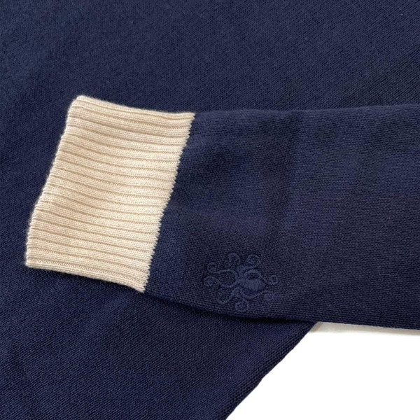 Madcap England Alice Retro 60s Chest Stripe Funnel Neck Knitted Dress in Navy