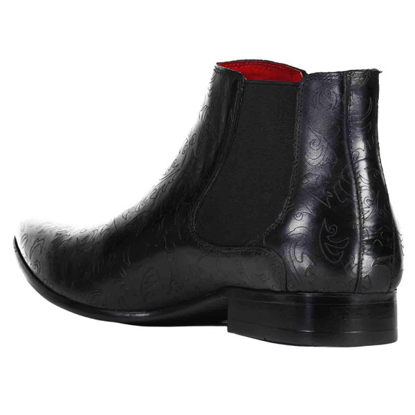 Madcap England Gauntlet Retro Mod Paisley Embossed Cuban Winklepicker Chelsea Boots Black
