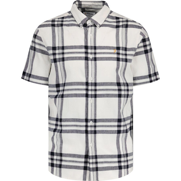 farah vintage mens kele windowpane check short sleeve shirt ecru