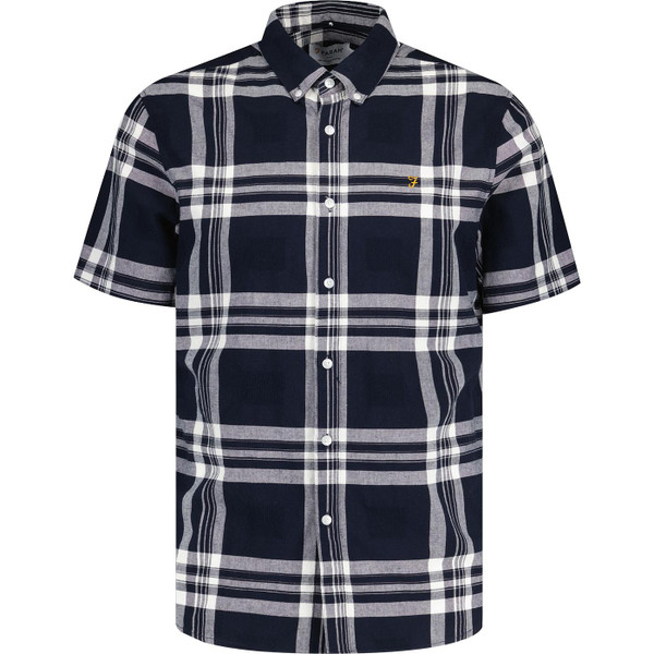 farah vintage mens kele windowpane check short sleeve shirt navy