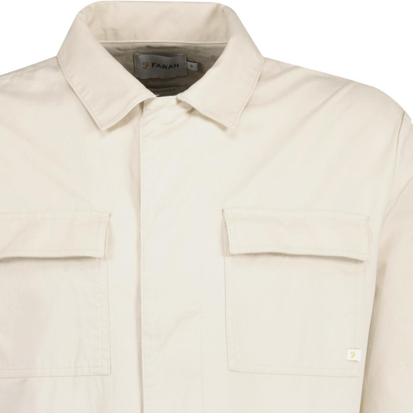 farah vintage mens kelly chest pockets cotton twill overshirt fog beige