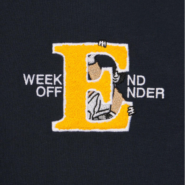 weekend offender mens ryder happy mondays chenille applique embroidery crew neck tshirt navy