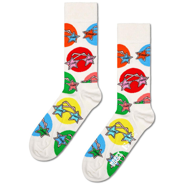 Happy Socks Elton John Star Glasses Socks in White P000671