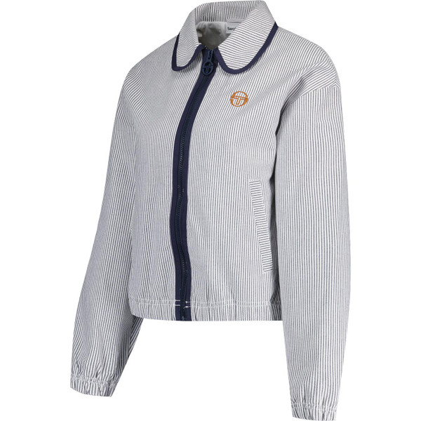 sergio tacchini womens mea pinstripe large logo embroidery round collar zip bomber jacket maritime blue