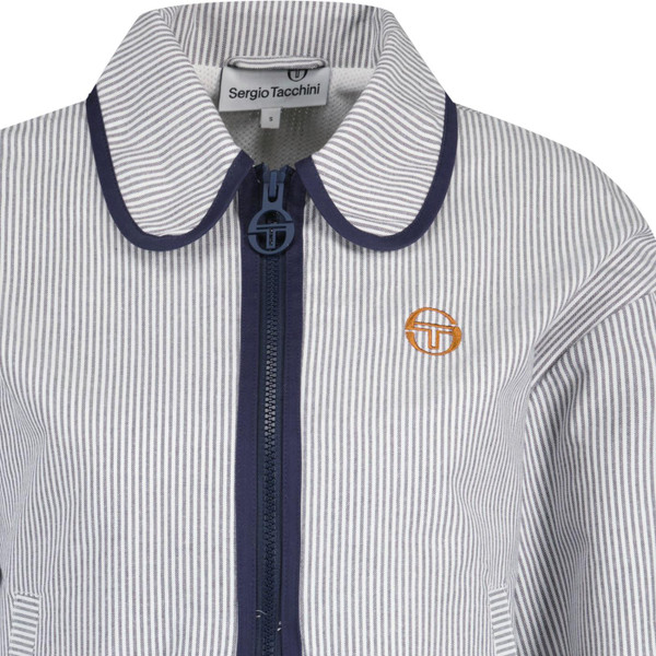 sergio tacchini womens mea pinstripe large logo embroidery round collar zip bomber jacket maritime blue