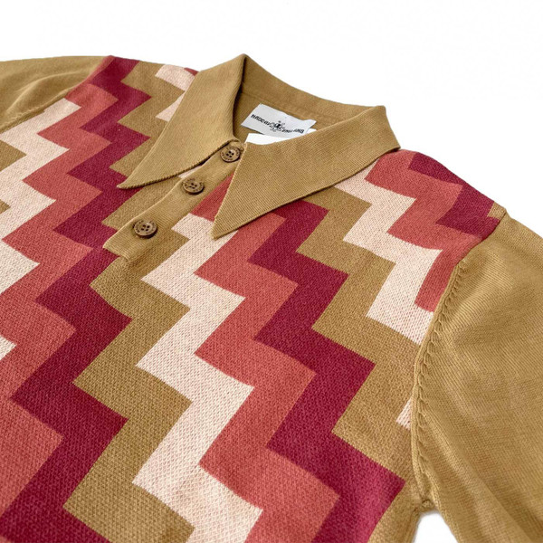 Madcap England Step On Retro Step Jacquard Knitted Polo Shirt in Fall Leaf