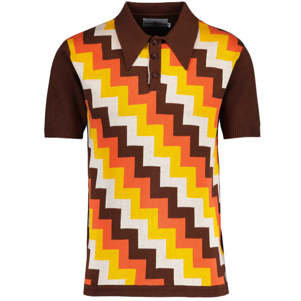 Step On Madcap England Step Jacquard Knitted Big Collar Polo Shirt in Potting Soil