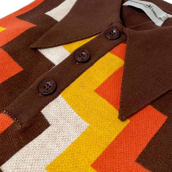 Step On Madcap England Step Jacquard Retro 1970s Knitted Big Collar Polo Shirt in Potting Soil