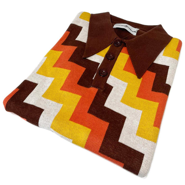 Step On Madcap England Step Jacquard Mod Knitted Big Collar Polo Shirt in Potting Soil