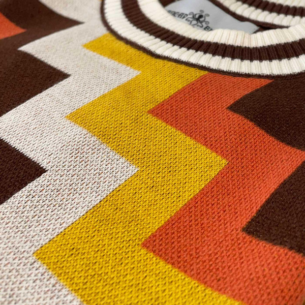 Rainmaker Step Jacquard Retro 70s Knitted T-shirt in Potting Soil by Madcap England