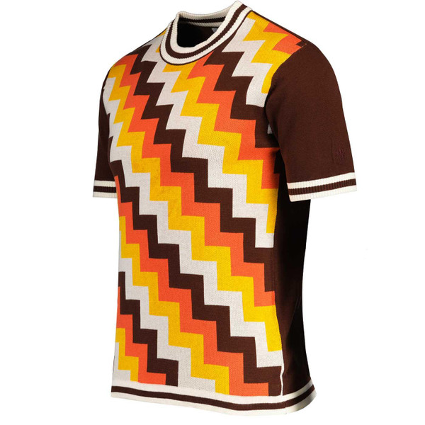 Rainmaker Step Jacquard Retro 1970s Knitted T-shirt in Potting Soil by Madcap England
