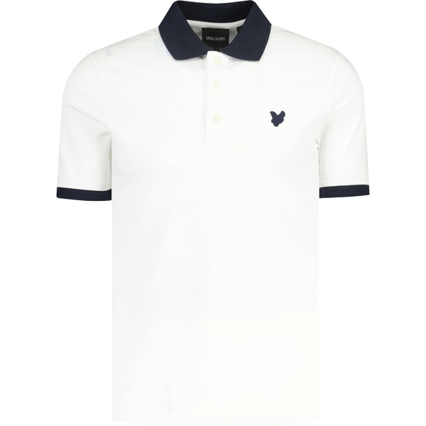 lyle and scott mens contrast collar pique polo tshirt white dark navy