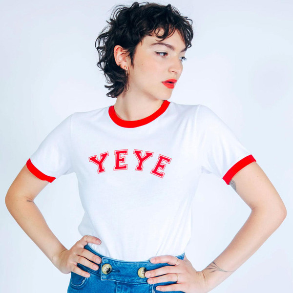 Mademoiselle Yeye Retro Varsity University Tee in Ecru/Red G41234