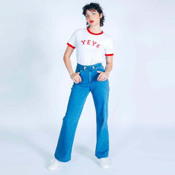 Mademoiselle Yeye Retro Varsity University Tee in Ecru/Red G41234