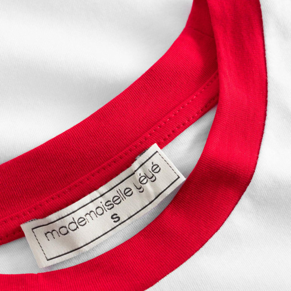 Mademoiselle Yeye Retro Varsity University Tee in Ecru/Red G41234