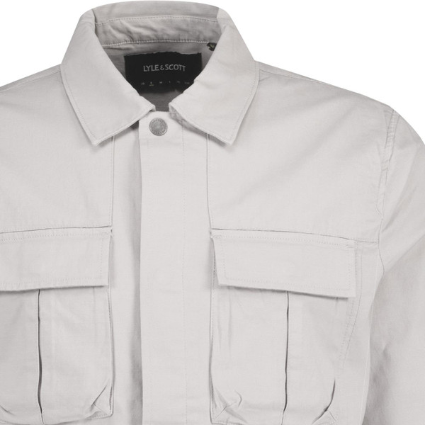 lyle and scott mens legacy ripstop button front utility overshirt light grey