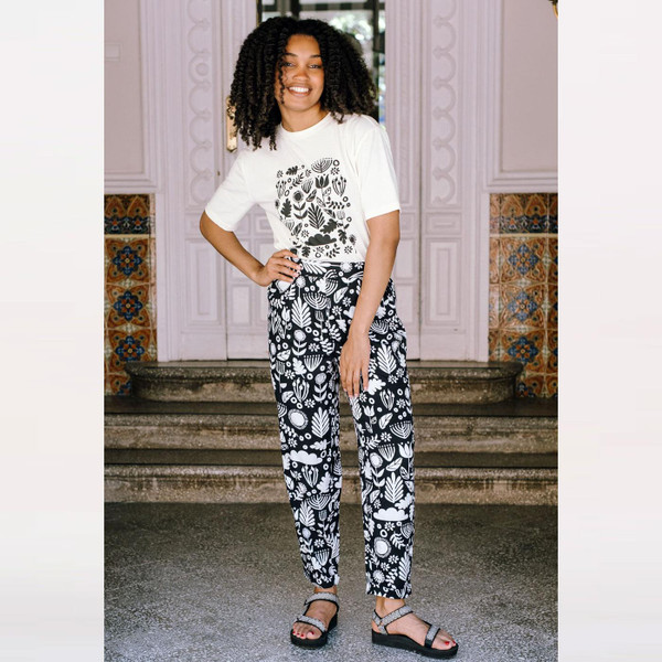 Sugarhill Brighton Debbs Trousers Folk Floral Mono in Black/White TR0093