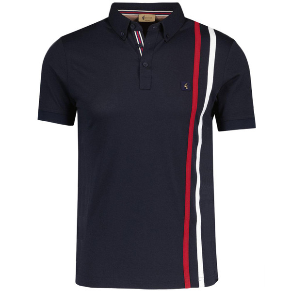Gabicci Vintage Patrick Retro Mod Racing Stripe Jersey Polo Shirt in Navy