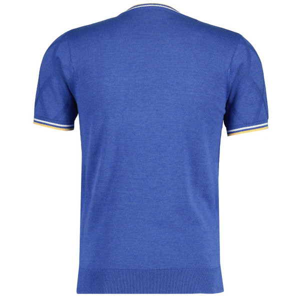 Gabicci Vintage Santino Men's Mod Tipped Knitted T-shirt in Sapphire
