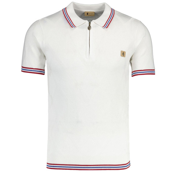 Gabicci Vintage Moore Knitted Tipped Polo Shirt in White