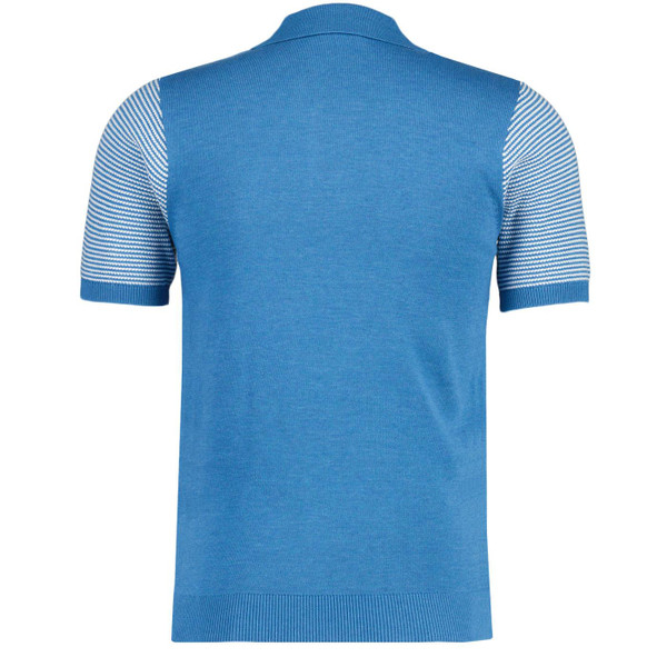 Gabicci Vintage Dante Retro 1960s Stripe Knit Polo Shirt in Aqua