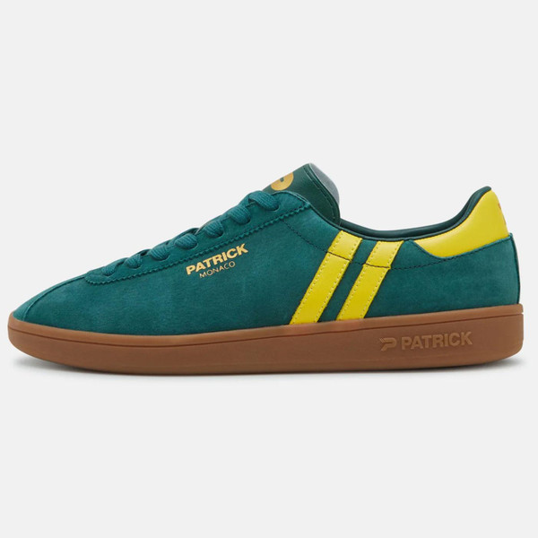 Patrick Monaco Retro Suede Cupsole Trainers in Green Yellow Side Photo
