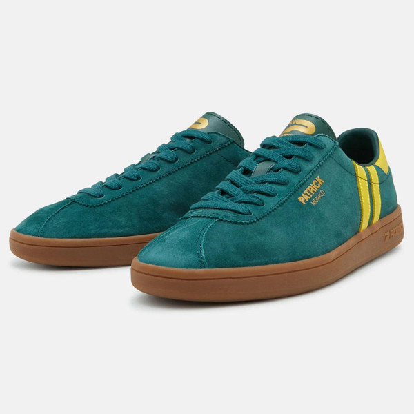 Patrick Monaco Retro Suede Cupsole Trainers in Green Yellow Front Photo